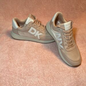 DKNY Cream and Pink Sneakers with Suede Overlays